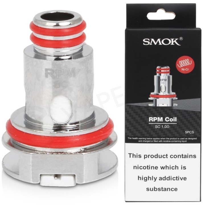 Smok RPM Coil SC 1.0ohm Ni-Cr yedek kartuş metalik gümüş ve kırmızı.