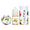 Saltica Mint Salt Likit 50 mg, nane yapraklı ambalajlı şişe ve kutu.