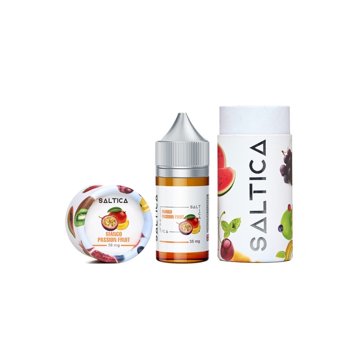 Saltica Mango Passion Fruit Salt Likit 35mg 50mg Vape Şişesi ve Kutusu