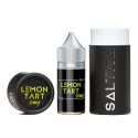 Saltica Lemon Tart Salt Likit 50mg şişe ve ambalaj seti siyah zeminli.