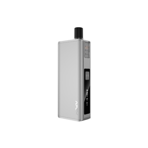 Vaporesso Apex Pod Mod gümüş renkli, kompakt dijital ekranlı elektronik sigara.