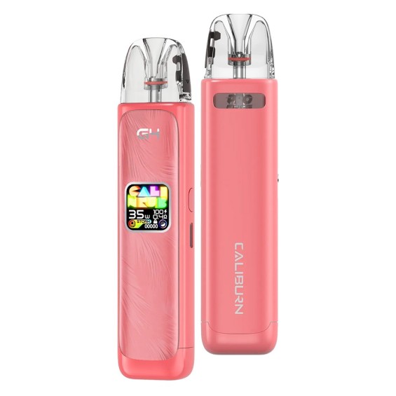 Uwell Caliburn G4 Pod Mod pembe renkli, ekranlı ve şık tasarım.