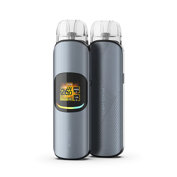 Aspire Pixo Neo Pod Mod mavi gri renk, dijital ekranlı şık elektronik sigara.