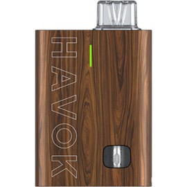 Uwell Havok R Pod Mod, ahşap görünümlü, kompakt elektronik sigara.