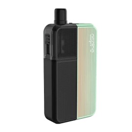 Aspire Flexus Blok Pod Mod, siyah ve yeşilimsi panelli kompakt elektronik sigara.