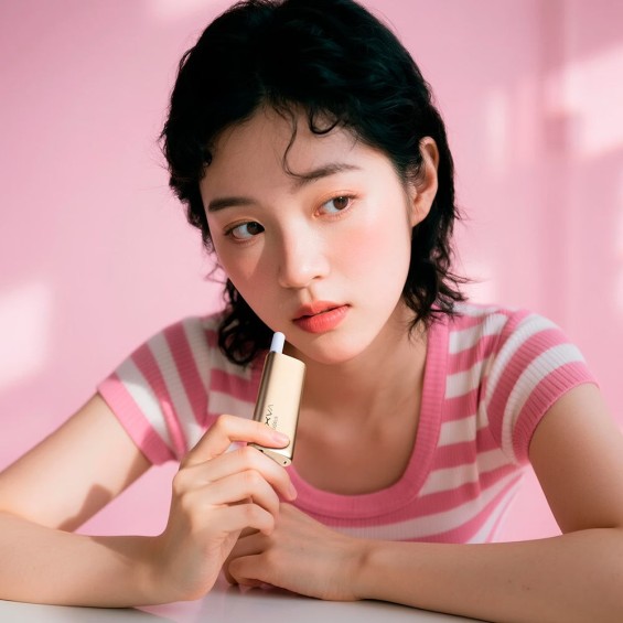 Altın OXVA SlimStick Pod Mod kullanan kadın modeli.