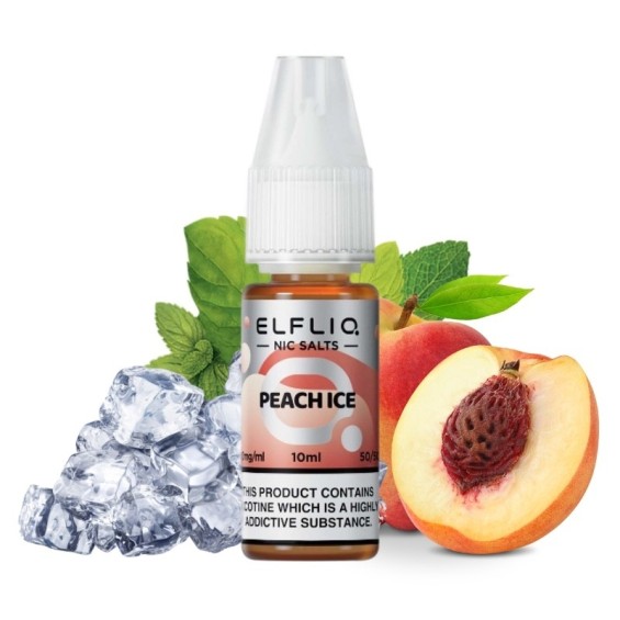Elfliq Peach Ice Salt Likit 10ml, şeftali ve nane aromalı, buzlu likit.
