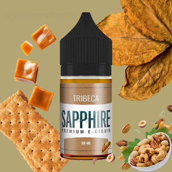 Sapphire Tribeca Premium E-Likit 30ml: Karamel, Kurabiye ve Kuruyemiş Aromalı.