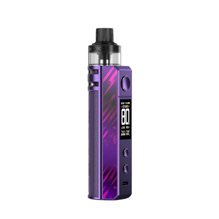Voopoo Drag H80s Kit Pod Mod Mor, 80W ekranlı, modern elektronik sigara.