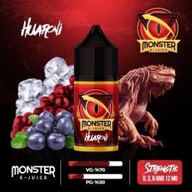 Monster Huaroni E-Likit: Yaban Mersini, Kırmızı Meyve ve Buzlu Aromalı VG/PG.