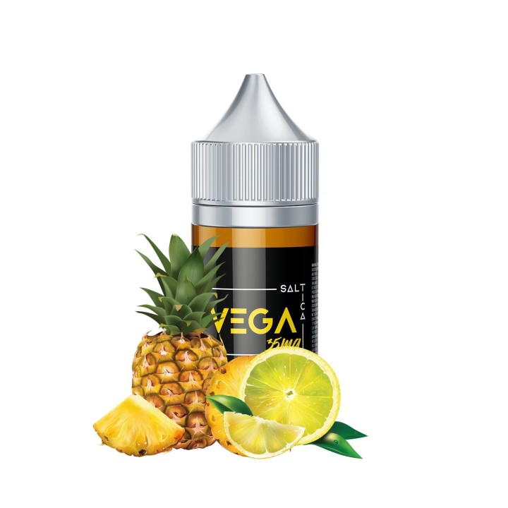 Saltica Vega Salt Likit ananas ve limon aromalı e-likit şişesi.